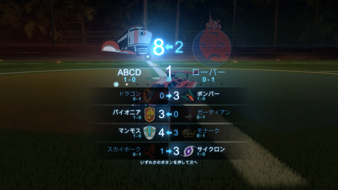 リーグ戦の結果が表示される